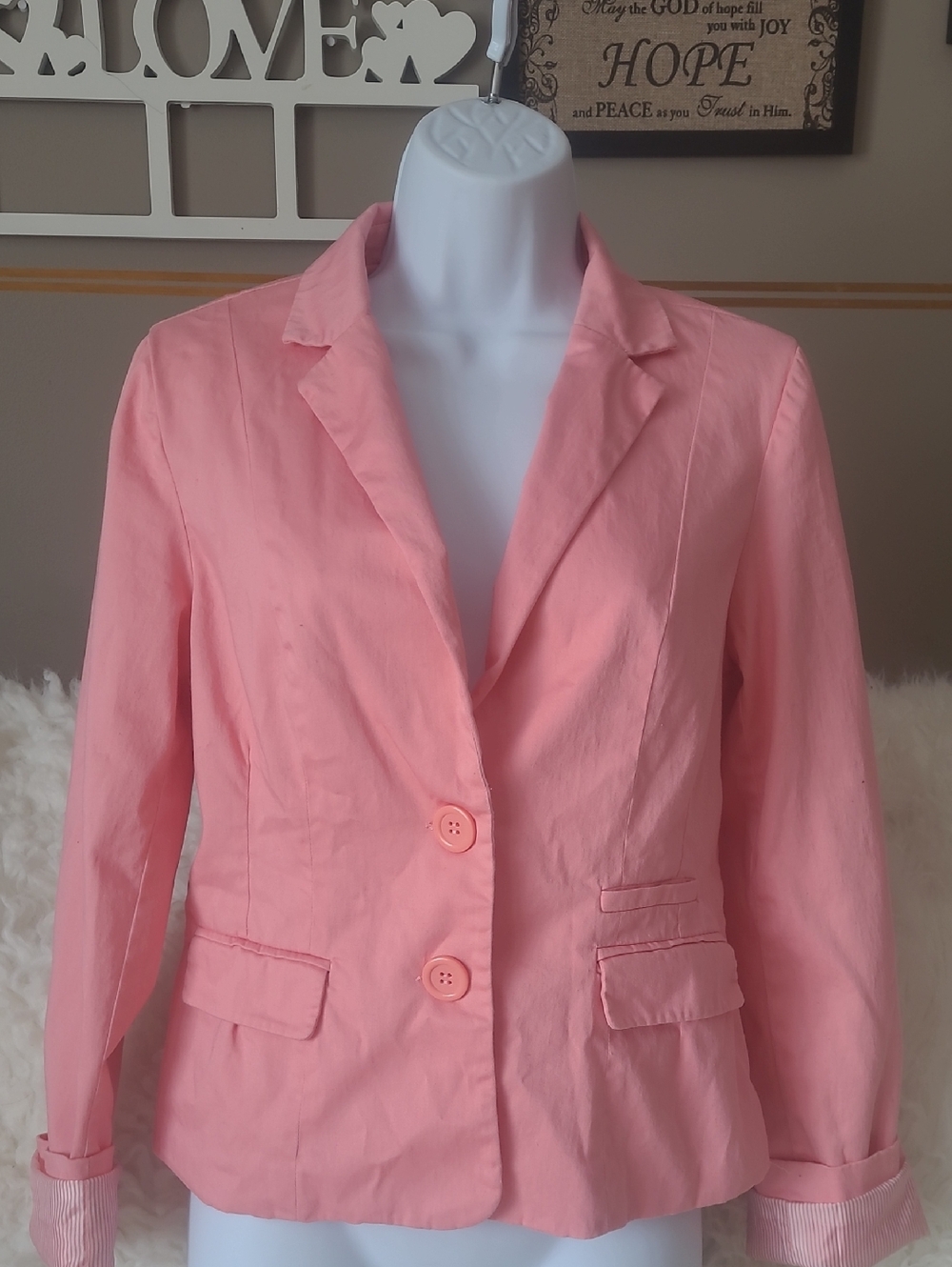Suzy Shier Coral Pink Single-Breasted Tailored Blazer